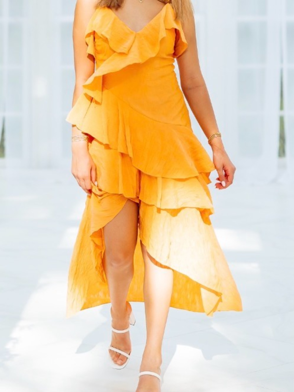 Impeccable Pig Ruffle Orange High-Low Dress - Picture 4 of 5